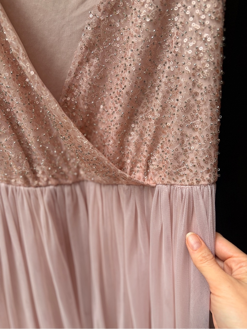 Maternity Sequin-Embellished Dusty Rose gown